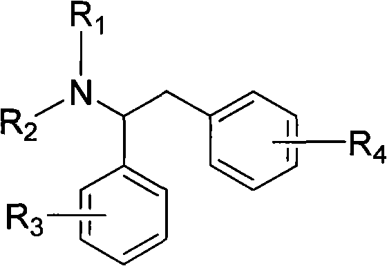 General chemical structure of N-substituted 1,2-diphenylethylamine compounds showing variable R groups