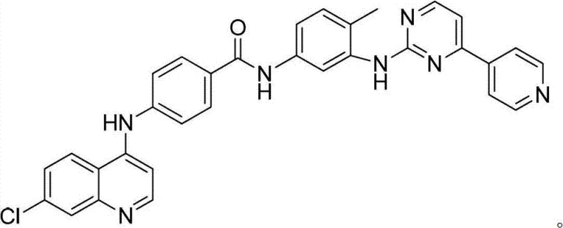 Chemical structure of N-substituted-4-(7-chloroquinoline-4-amino)-benzamide derivative showing the core quinoline and pyrimidine scaffolds