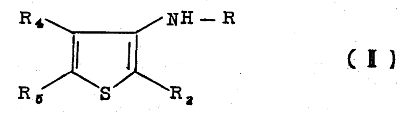 Chemical structure of Formula II Aminothiophene intermediate formed via dehydrogenation