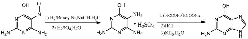 Traditional Guanine synthesis involving high-risk catalytic hydrogenation and heavy metals