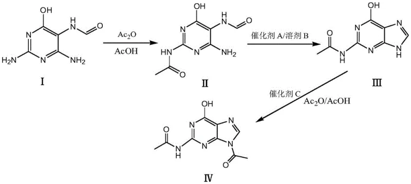 New patented three-step synthesis route from pyrimidine derivative to N(2)9-diacetylguanine