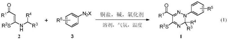 General reaction scheme for synthesizing N2-aryl-1,2,4-triazine derivatives using copper catalysis