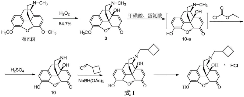 Novel streamlined synthesis route from Thebaine to Formula I salt
