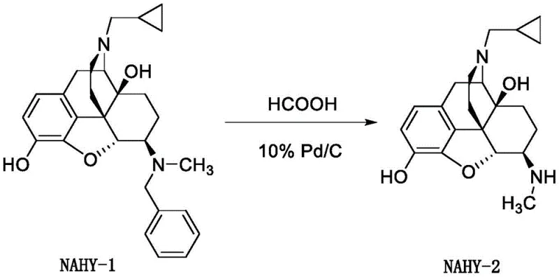 Specific reaction scheme of NAHY-1 to NAHY-2 using HCOOH and Pd/C