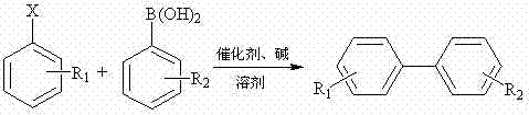 General reaction scheme for Suzuki coupling of aryl boronic acids with halogenated arenes using nano-palladium catalyst
