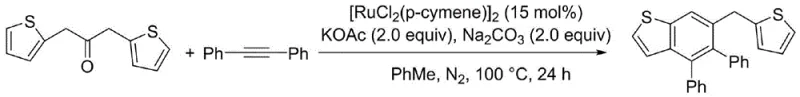 Ruthenium-catalyzed synthesis of 4,5-diphenyl-6-(thiophene-2-methylene)benzo[b]thiophene using dual alkaline system