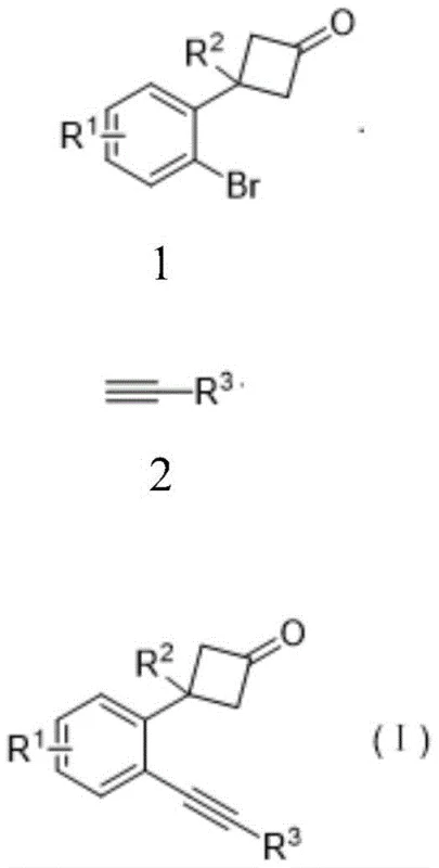 General reaction scheme for the synthesis of o-alkynyl phenylcyclobutanone via palladium catalysis