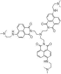Chemical structure of the final NETDE naphthalimide derivative showing the tri-branched architecture