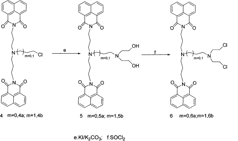 Specific synthetic pathway to bis-naphthalimide compounds 3 through 6