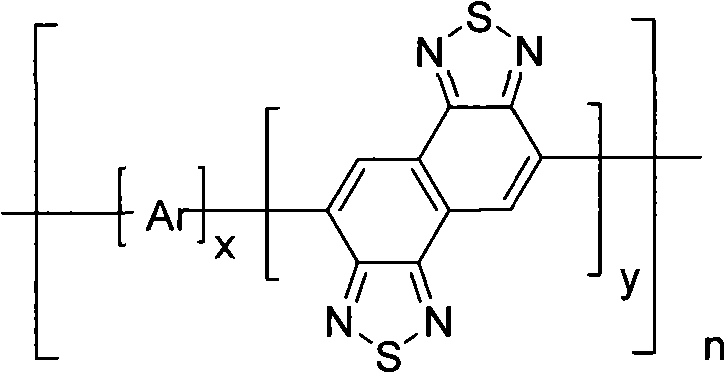 General structural formula of the naphtho-bis-thiadiazole organic semiconductor polymer showing variable Ar groups