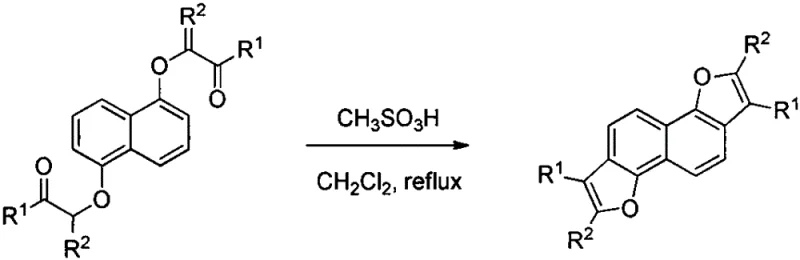 General reaction scheme for open-chain naphthoxy ketones converting to naphthofuran derivatives using TiCl4