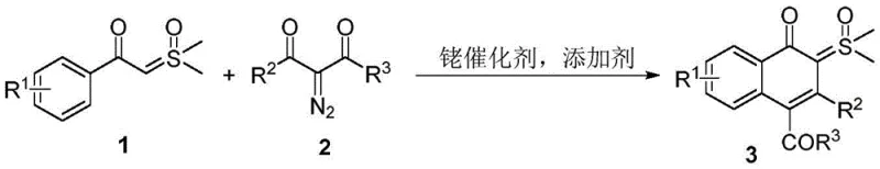 Rhodium-catalyzed tandem reaction between arylformyl sulfoxide ylide and alpha-diazocarbonyl compound forming naphthone-sulfoxide ylide hybrid