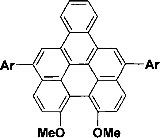 General structural formula of the fluorescent conjugated naphthoperylene compound showing the 7-ring aromatic system and variable Ar substituents
