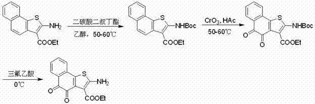 Complete reaction scheme showing Boc protection, CrO3 oxidation, and TFA deprotection steps