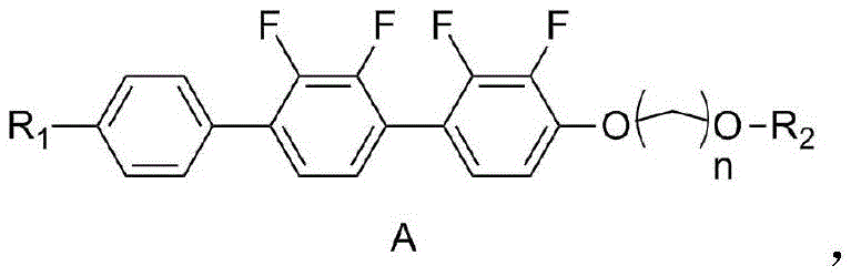General chemical structure of Formula A showing the negative liquid crystal compound with terminal alkenyl group
