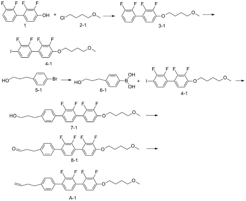 Detailed synthetic route for Compound A-1 showing reaction steps from starting materials to final product