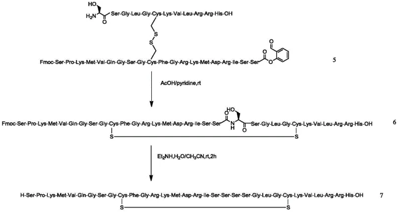 Cyclization and deprotection reaction scheme showing the conversion of intermediate 5 to nesiritide