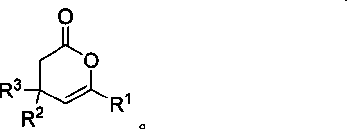 General molecular structure of 4,6-substituted 3,4-dihydro-pyran-2-one derivatives showing variable R groups