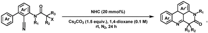 General reaction scheme for NHC-catalyzed synthesis of nitrogen-containing fused ring compounds from alpha-bromo N-aryl acrylamides
