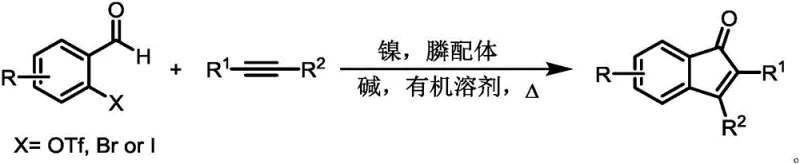 General reaction scheme for Nickel-catalyzed synthesis of 2,3-dihydroindanones from ortho-substituted benzaldehydes and alkynes