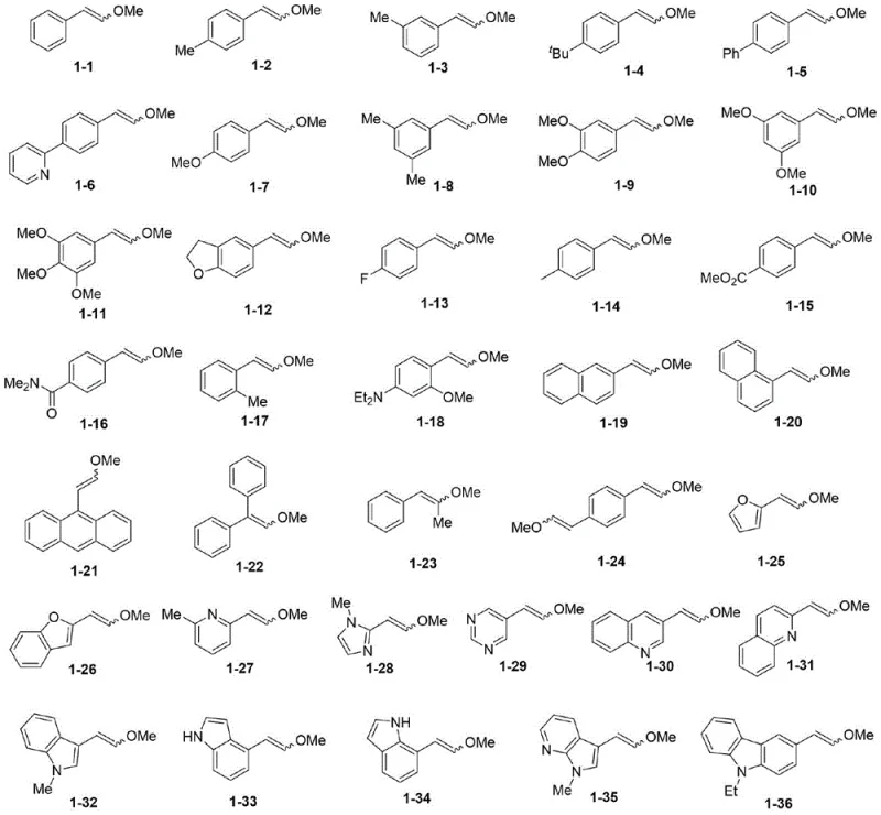 Substrate scope showing diverse alkenyl methyl ethers compatible with the nickel catalytic system