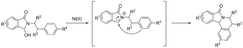 Proposed mechanism showing iminium cation generation and intramolecular cyclization