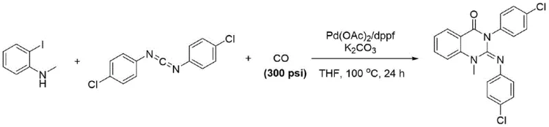 Palladium catalyzed carbonylation of o-iodoaniline with CO gas
