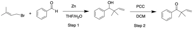 Synthesis pathway of beta,gamma-unsaturated ketone precursors from benzaldehyde and allyl bromide