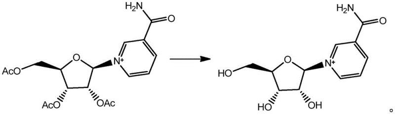 Reaction scheme showing the conversion of nicotinamide triacetyl nucleoside to nicotinamide riboside using inorganic salts