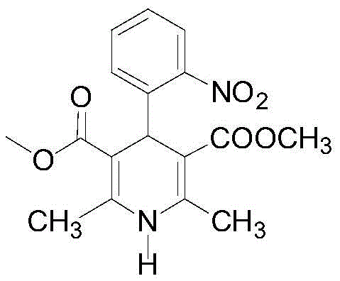 Chemical structure of Nifedipine showing the dihydropyridine core and symmetric side chains