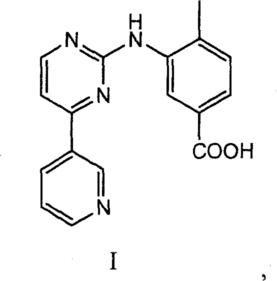 Chemical structure of 4-methyl-3-[[4-(3-pyridyl)-2-pyrimidinyl]amino]benzoic acid (Formula I)