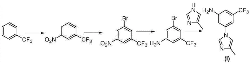 Prior art synthetic route showing reduction before condensation leading to coupling issues
