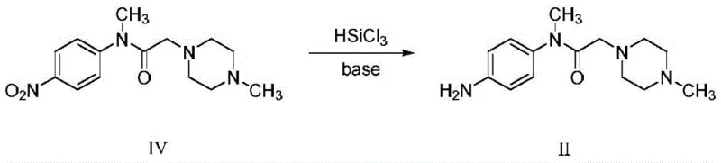 Chemical reaction scheme showing the reduction of Compound IV to Compound II using trichlorosilane and base