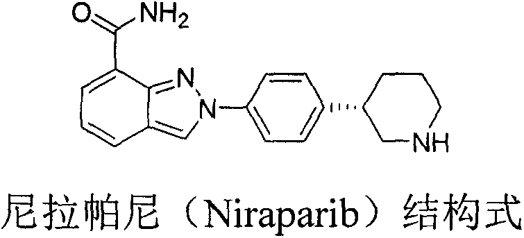 Chemical structure of Niraparib showing the target molecule for intermediate synthesis
