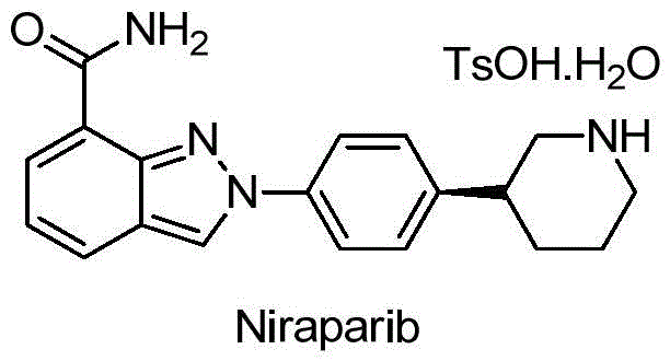 Chemical structure of Niraparib showing the target molecule and its piperidine core