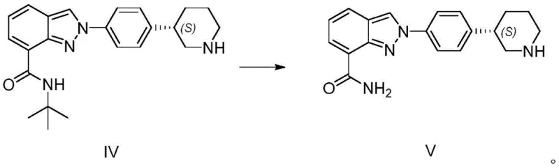 Step 2 of novel synthesis: Deprotection of Compound IV to Niraparib (Compound V)