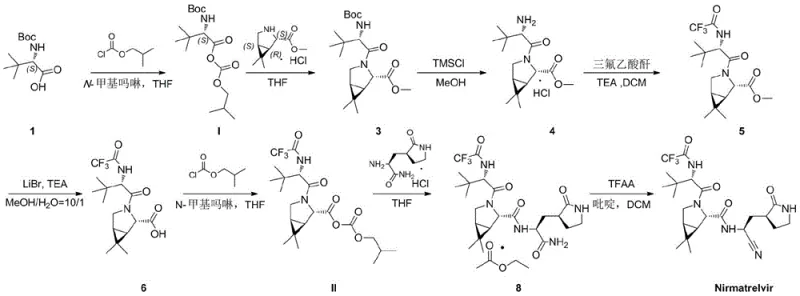 General synthetic route designed by the invention showing key intermediates I and II