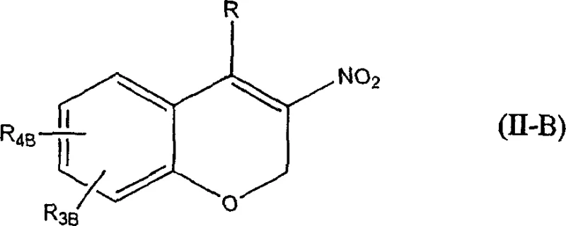 Specific nitro derivative structure Formula II-B for chromene intermediates