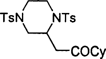 Specific reaction scheme showing the synthesis of compound P10 from 1-cyclohexyl-2-butynone and N,N-ditosylethylenediamine