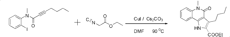General reaction scheme for copper-catalyzed synthesis of pyrroloquinolines from alkynamides and isocyanides