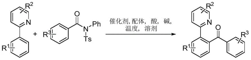 General reaction scheme for Ruthenium-catalyzed C-H acylation of 2-phenylpyridines with amides