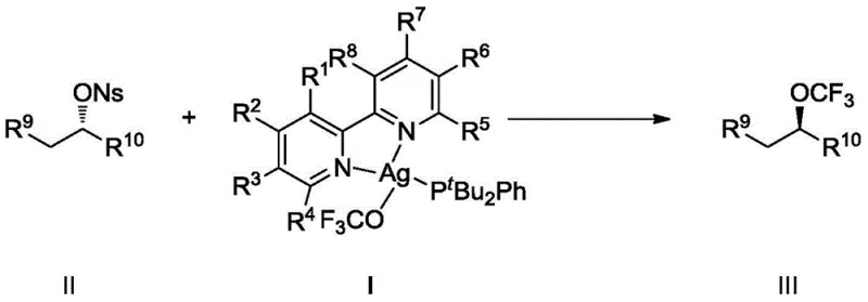 General reaction scheme showing SN2 nucleophilic substitution of nosylates to form trifluoromethoxy compounds