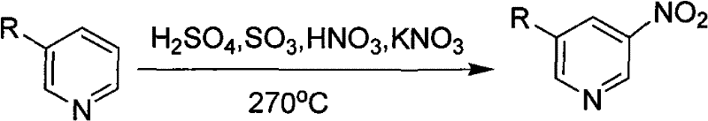 Conventional harsh nitration method using sulfuric acid and high temperature of 270 degrees Celsius