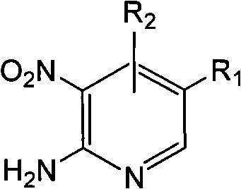 General structure of the 2-amino-nitropyridine starting material showing R1 and R2 substituents