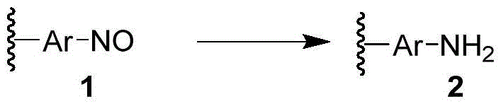 General reaction scheme showing the reduction of nitrosobenzene compounds (Ar-NO) to aniline derivatives (Ar-NH2) using hydrazine hydrate