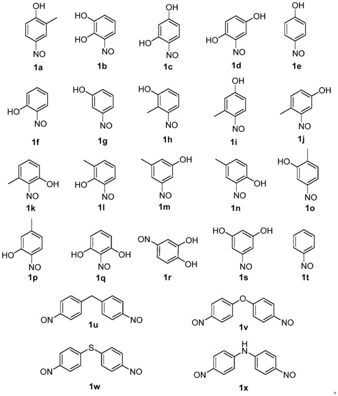 Diverse library of nitrosobenzene substrates (1a-1x) including phenols, biphenyls, and heteroatom-bridged aromatics suitable for reduction