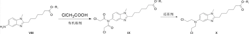 Reaction scheme for Step 3 showing chloroacetylation and borane reduction to form the nitrogen mustard structure