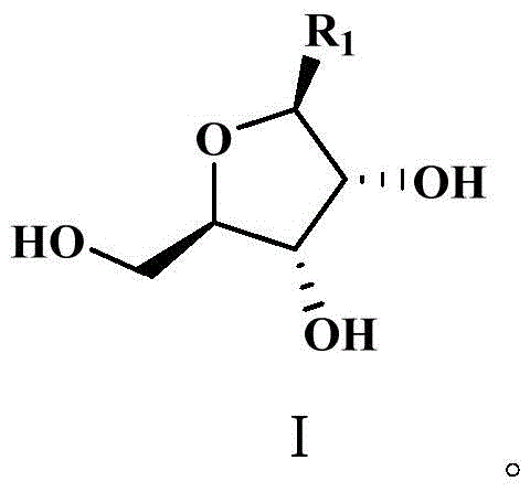 General structure of the purified furanose substrate intermediate (Formula I) used in the novel synthesis route