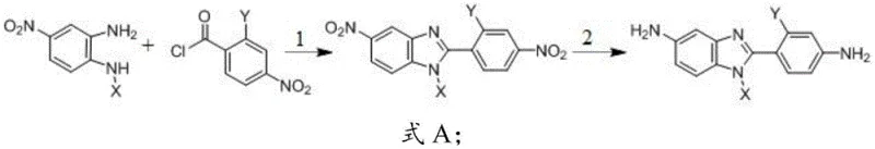 Complete synthetic route Formula A showing the transformation from nitro precursors to the final diamine product