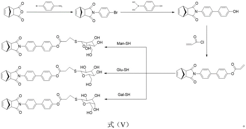 Complete reaction scheme showing the four-step synthesis from norbornene anhydride to the final unprotected sugar compound
